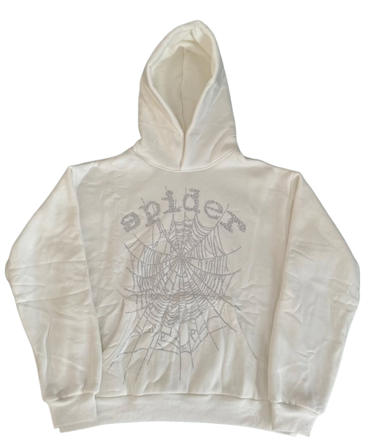 OG WHITE SP5DER RHINESTONE HOODIE